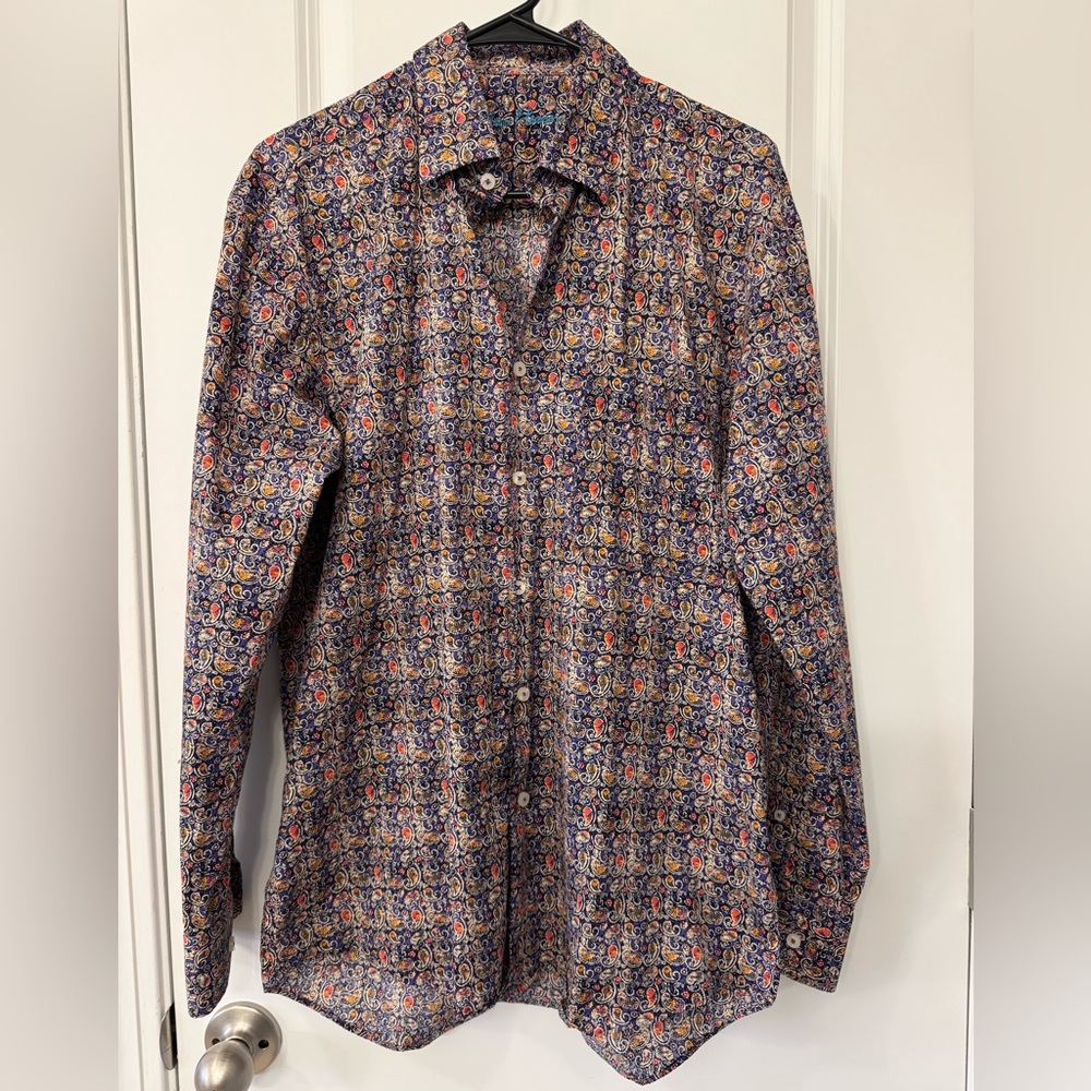 Alan Flusser Long Sleeve Button Front Paisley Dress Shirt Men's Medium purple